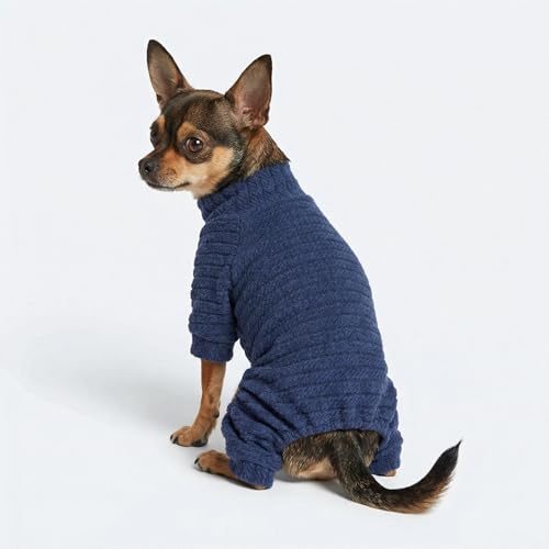 Turtleneck Knitted Dog Sweater Puppy Pajamas Thermal Doggie Winter Clothes Knitwear Pet Coats Cat Apparel Blue Large (Large / Blue)