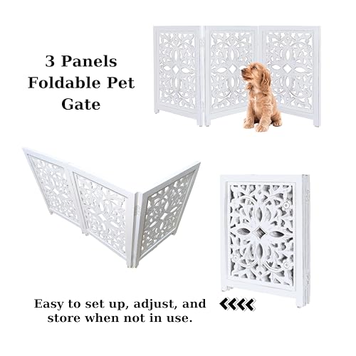 Lightnpro Wooden Pet Gate (Antique White Flower / 24x54 - Rusty)