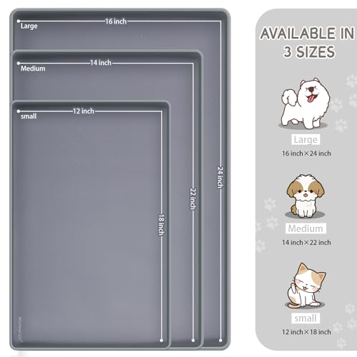 Silicone Cat & Dog Food Mat for Floors Waterproof (Gray / 18''×12'')