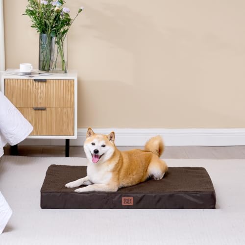 Orthopedic Dog Bed Large with Removable Washable Cover (47*29*3.5 inches / Brown)