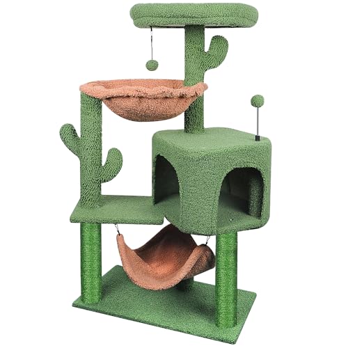 Cat Tree with Cat Condo Scratch Post and Big Hammock (39.4'' Green)