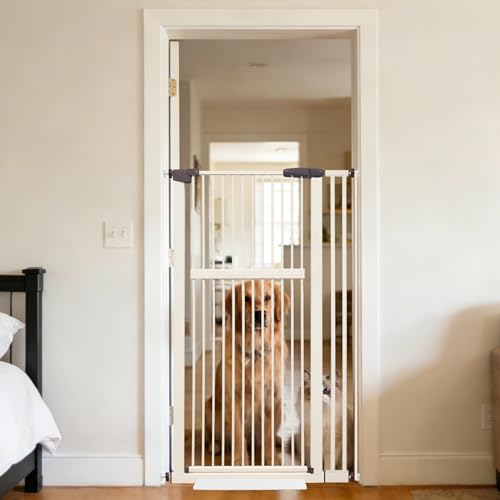 55.12" Extra Tall Pet Gate for Cat Dog 30.12" (55.12" H-cream / 30.12"-38.38" W)