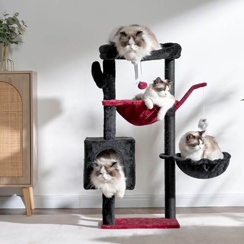 Cat Tree 40" Tower with All (Black and Red / 39.4 inch)
