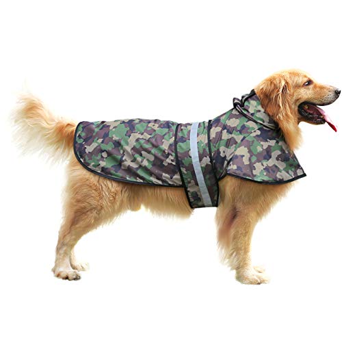 Dog Raincoat with Hood & Leash Hole S (Large / Green Camo)