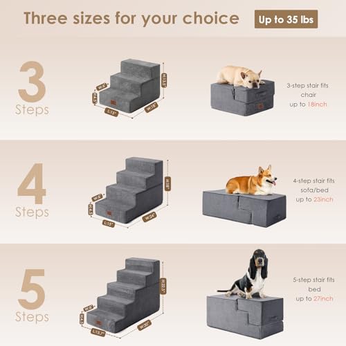 Dog Stairs for Bed 18" H (Grey / Standard 15" x 24" x 18")