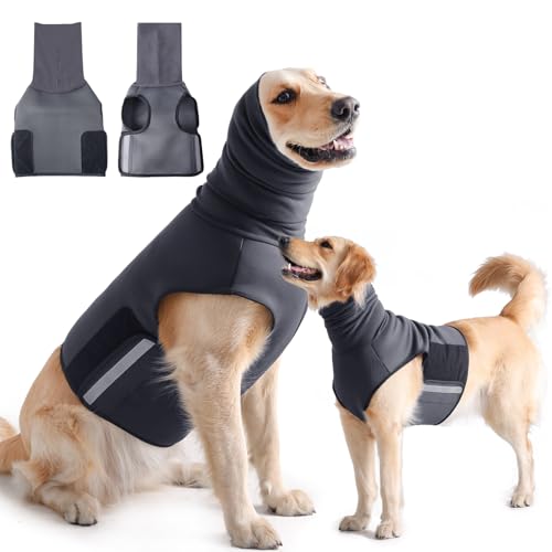 Dog Anxiety Vest with Hoodie Fully Openable Calming Shirt for Dogs Breathable Thunder Jacket for Stress Relief Storm and Firework Anxiety Relief (Grey / Large)