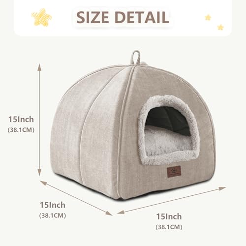 Cat Bed for Indoor Cats (Beige-1 / M(15 x 15 x 15 Inch))