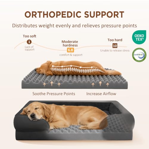 Waterproof Orthopedic Dog Beds for Extra Large Dog (53.0"L x 42.0"W x 8.5"Th / Black)