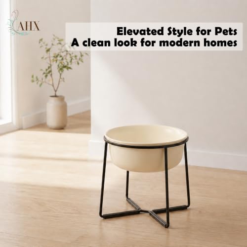 Ceramic Elevated Dog Food Bowl (Beige / XL)