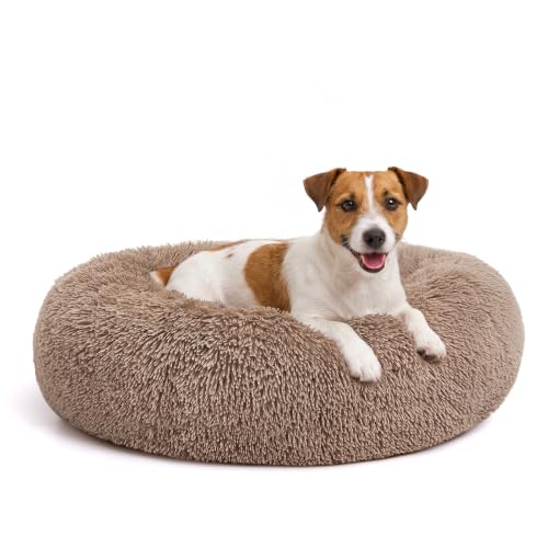 Orthopedic Dog Bed Comfortable Donut Cuddler Round Pet Beds Ultra Soft Washable Dog and Cat Cushion (S-PLUS(27''x 27'') / Brown)