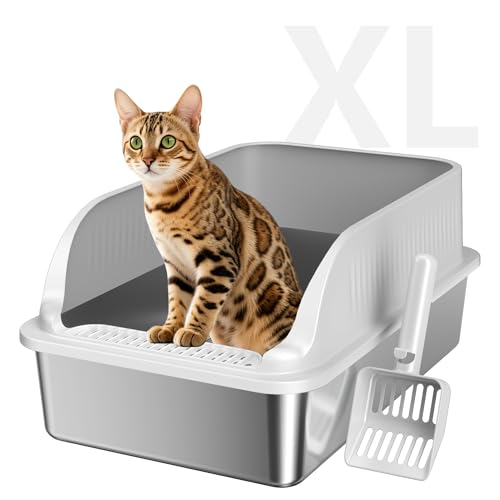 Stainless Steel Cat Litter Box with Lid (Grey XL)