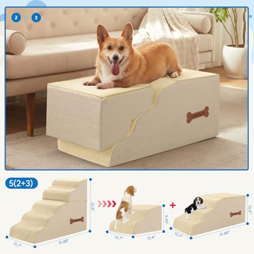 Dog Stairs for Dogs (Beige / 31.8"D x 15.7"W x 22.8"H)