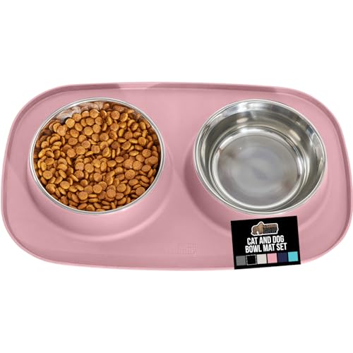 Dog Bowl Set with Feeding Mat (Light Pink / 2 Cup Bowls)