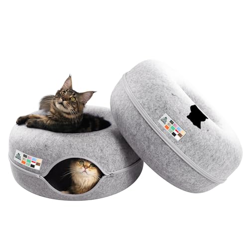 Peekaboo Cat Cave Donut for Multiple & Large Cats up to 30 (Light Gray + Light Gray / Large)