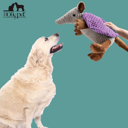 Armadillo Squeaky Dog Toys for Medium Large Dogs (10 IN / Purple)