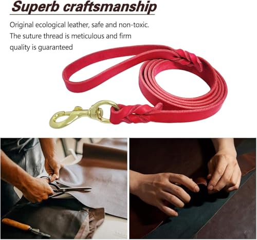 Leather Dog Leash 6ft (6 ft x 3/4 inch / Red)