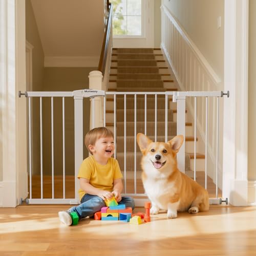 29.7 51 Inch Extra Wide Baby Gate for Stairs (White / 29.7-51"W x 28"H)