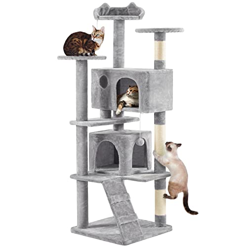 70in Multi Level Sturdy Cat Tree (Light Gray / 70in)