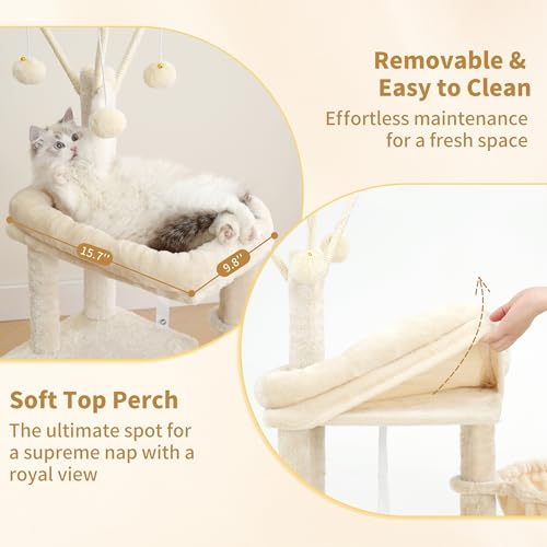 Cat Tree 45.3" Cat Tower for Indoor Cats with Large Perch HCT202SM (45.3 inch / Beige)