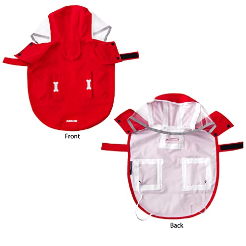Dog Raincoat Waterproof Rain Poncho with Hoodie (Large: 22-37lbs / Red)