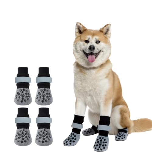 Reflective Dog Socks Grippy Socks Prevent Licking Paws (Classic Grey / Large)