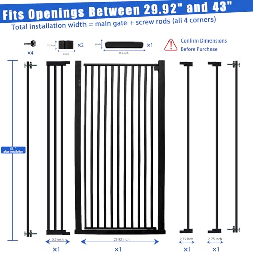 55 Inch Extra Tall Pet Gate for Cats (Black / 55" tall,29.92" - 43")