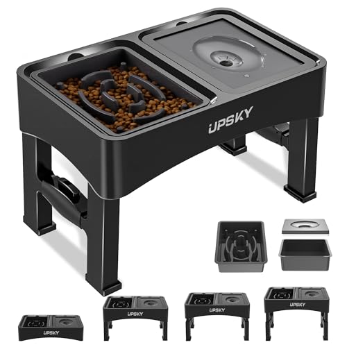 2-in-1 Elevated Dog Bowls Set with 4 Height Adjustable Stand, Balck (no)