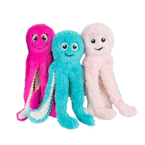 Interactive Squeaky Dog Chew Toy (Octomutant (Fuchsia, Purple, Turquoise) / Large)