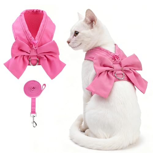 Cute Cat Harness and Leash Set with Bowtie (Fuchsia / XS (Chest Girth: 11.8"-13.4"))