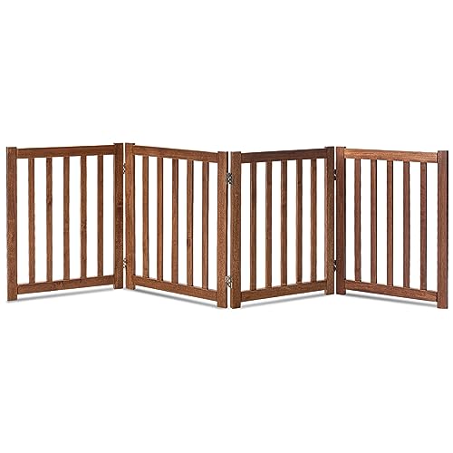 Wooden Free Standing Dog Gate 80" W x 24" H (Brown Oak / 80"W x 24"H)