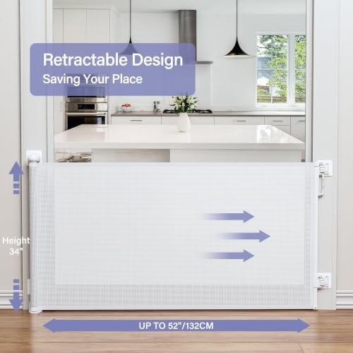 Retractable Baby Gates for Stairs & Doorways (A-white / 34" Tall x 52" Wide)