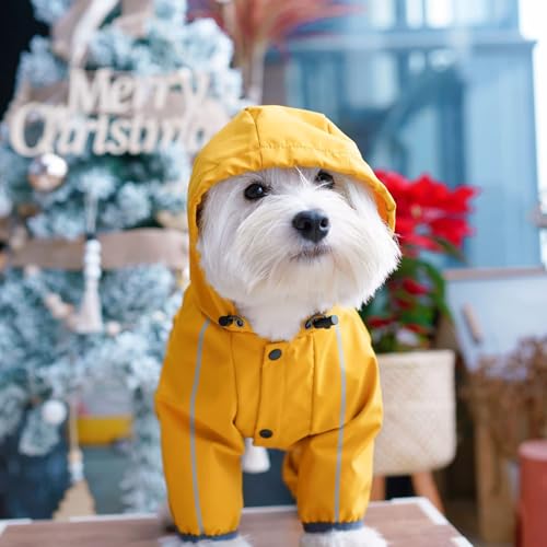 Dog Raincoat Waterproof Dog Rain Jacket with Hood (Yellow / Small)