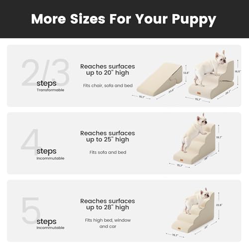 Dog Stairs for Small Dogs 19.7" H (Beige / Curved 15.7"x28"x19.7")