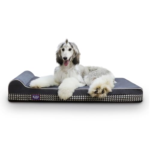 Orthopedic Dog Beds for Large Dogs (46.0"L x 28.0"W x 8.0"Th / Black and White Plaid)