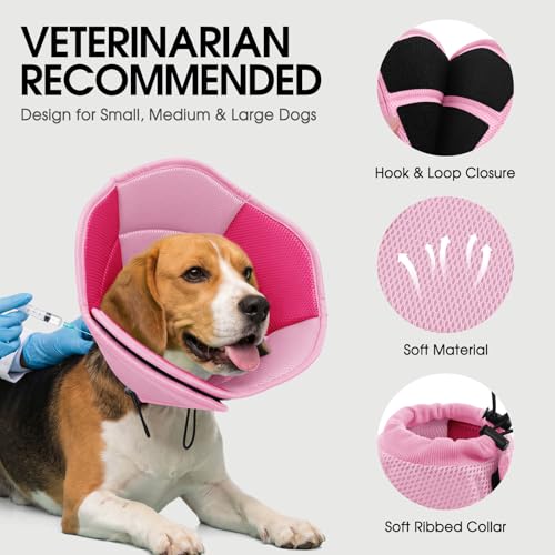 Dog Cones for Medium Dogs Soft Cone for Dogs to Stop Licking (Pink / Medium)