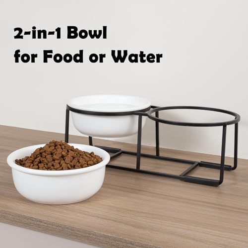 Ceramic Elevated Dog Bowl Set (Matte White / S × 2)