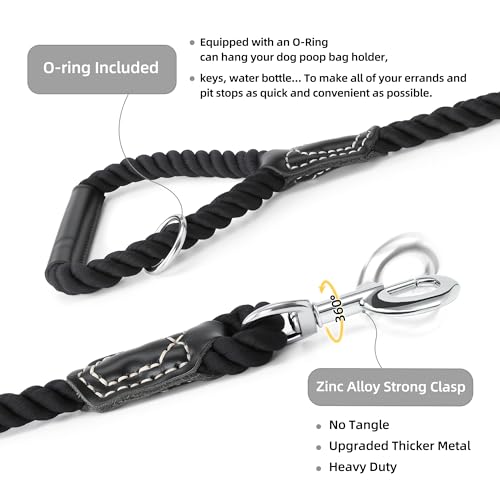 Dog Leash Braided Cotton Rope w (Jet Black / 60 Inch-1/2")