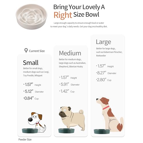 White Ceramic Slow Feeder Dog Bowl for Small and Medium Breeds (6.1 In White Slow Feeder Bowl / White)