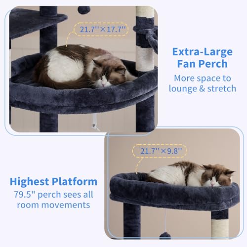 Tall Cat Tree for Large Cat (Smoky Gray / 80 inch)