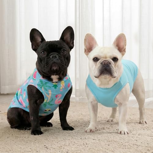 2Pack Dog Shirts for Small Dogs Breathable Mesh Tank Top (Medium (7-13lbs) / 1# 2Pack (Flamingo+blue))