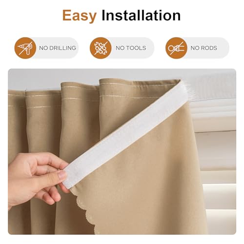 Magic Tape Stick on Curtains (47"W x 79"L (Pack of 1) / Brown)