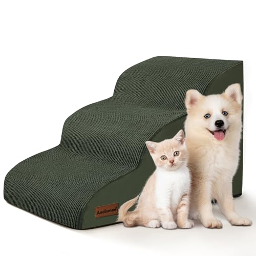 Dog Stairs for Small Dogs and Cats (Green / Standard 3-Step 15.7"H)
