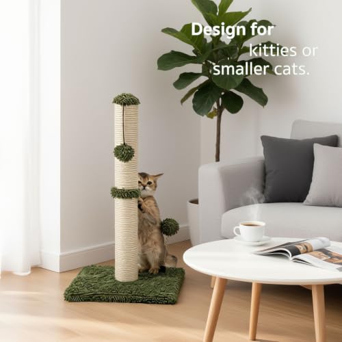 Cat Scratching Post Premium Basics Kitten Scratcher Sisal Scratch Posts with Hanging Ball 22in for Kittens or Smaller Cats (22 inches for kitten / Cactus Green)