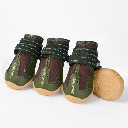 365 Dog Shoes (365 Green Brown / Size 7: 2.8"x3.15"(W*L) (Pack of 4))