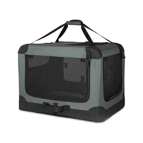 4 Door Portable Folding Soft Dog Crate (Grey / 30.0"L x 21.0"W x 21.0"H)