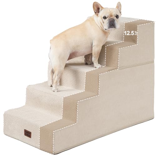 Dog Stairs for Bed 22.5" H (Beige / Extra Wide 17.7" x 35" x 22.5")