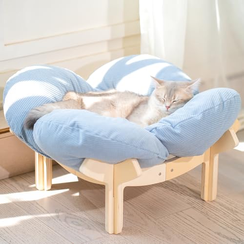 Elevated Cat Bed for Indoor Cats Couch Sofa Flower (Light Blue)