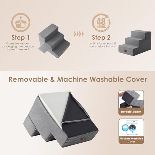 Dog Stairs for Small Dogs 16.5" H (Grey / Extra Wide 16.5" x 21" x 16.5")