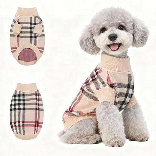 Small Medium Dog Sweater (Grid Apricot / Small)