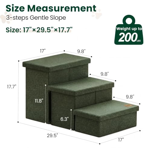 Dog Stairs for High Bed (Dark Green / 29.5" X 17" X 17.7" H)